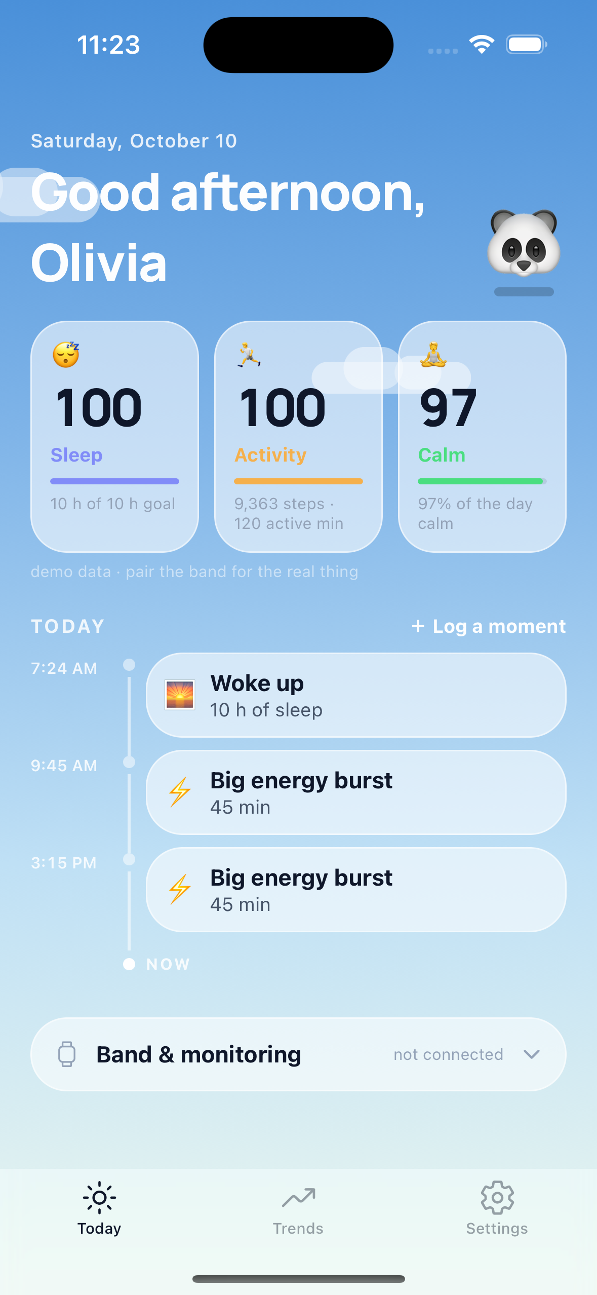 The same screen in day mode — the app follows your child's real clock