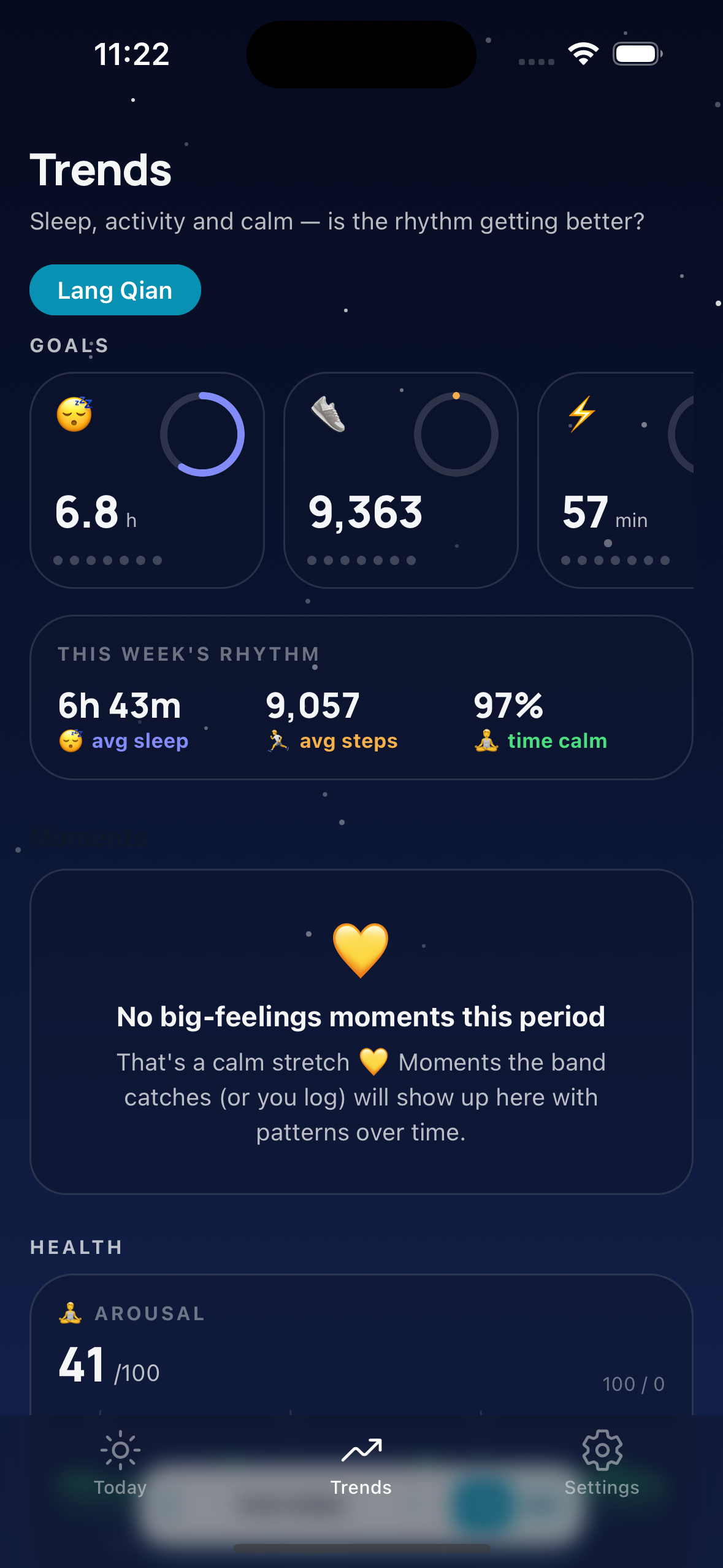 Goals and weekly rhythm tracking